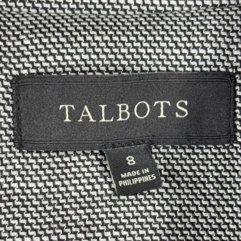 Talbots Blazer Gray Black Trimmed Houndstooth‎ Career Jacket - Size 8 Classic